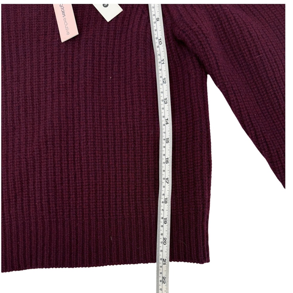 Aqua 100% Cashmere Heather Burgundy Ribbed Knit Shaker Puff Shoulder Sweater XS - Picture 7 of 7